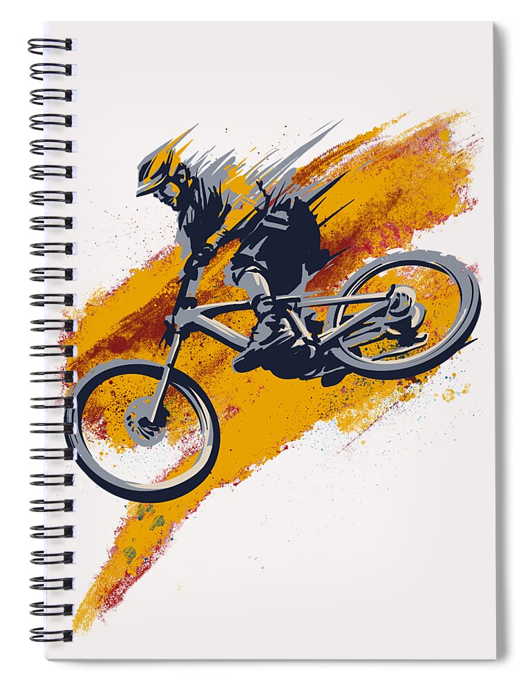 Mountain Bike Art Spiral Notebook featuring the painting Stay Wild Mtb by Sassan Filsoof