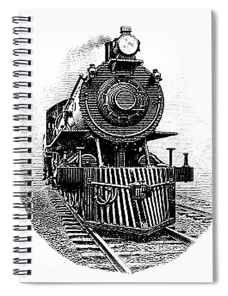 Front View Spiral Notebook featuring the digital art Steam Locomotive Front by Pete Klinger
