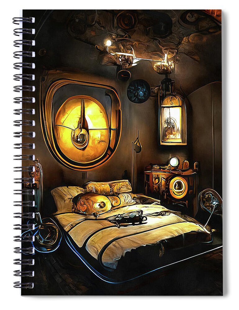 Steampunk Spiral Notebook featuring the digital art Steampunk Bedroom 01 by Matthias Hauser