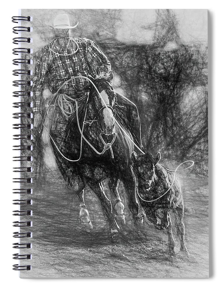 2010 Spiral Notebook featuring the digital art Steer Roping - 1 Sketch by Bruce Bonnett