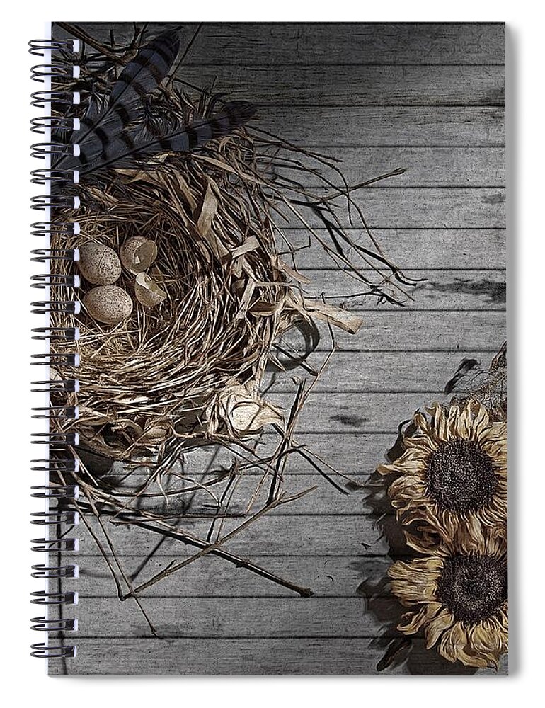 Nest Spiral Notebook featuring the photograph Still Life With Flowers, Eggs, And Nest by Mark Fuller