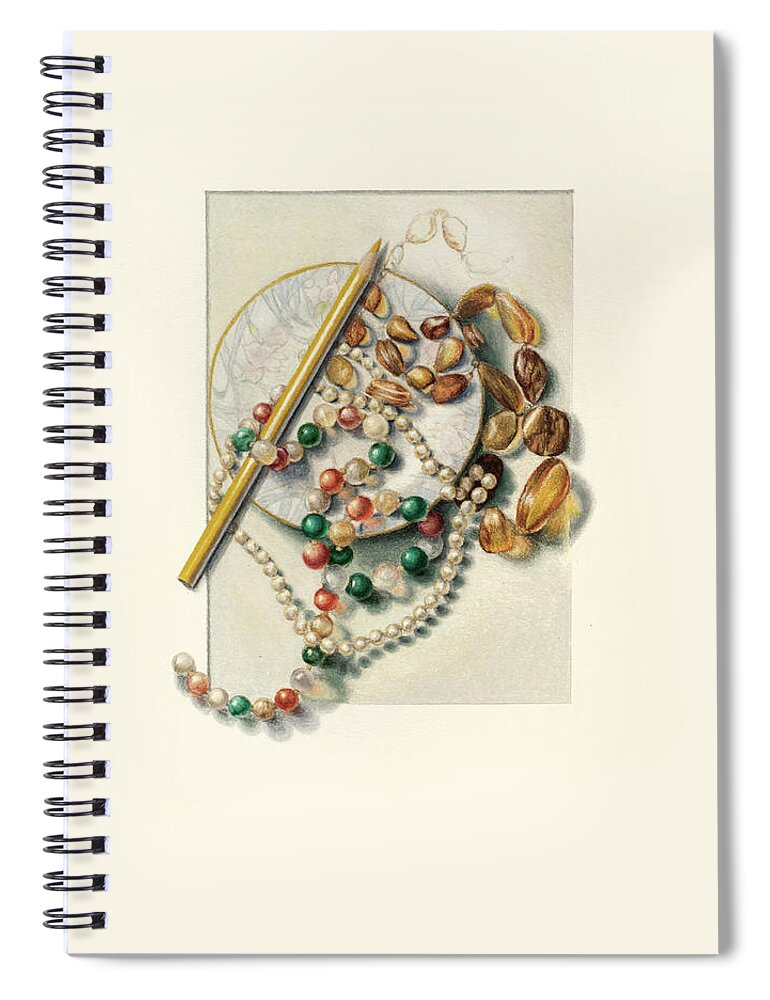 Trompe L'oeile Spiral Notebook featuring the drawing Still Life With Three Necklaces by Judy Frisk