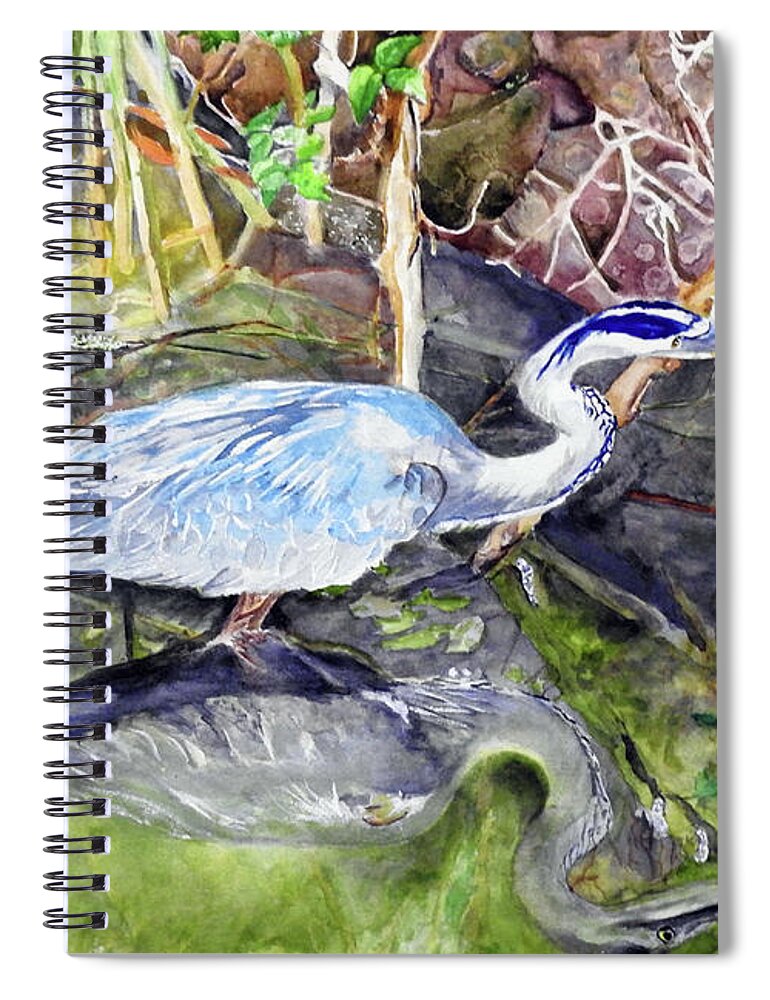 Blue Heron Spiral Notebook featuring the painting Still Water by Barbara F Johnson
