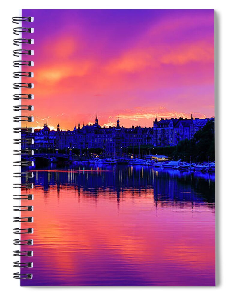 Architecture Spiral Notebook featuring the photograph Stockholm sunset by Alexander Farnsworth