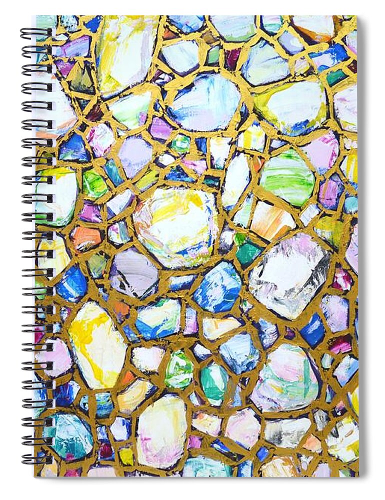 Stones Spiral Notebook featuring the painting Stones in gold. by Iryna Kastsova