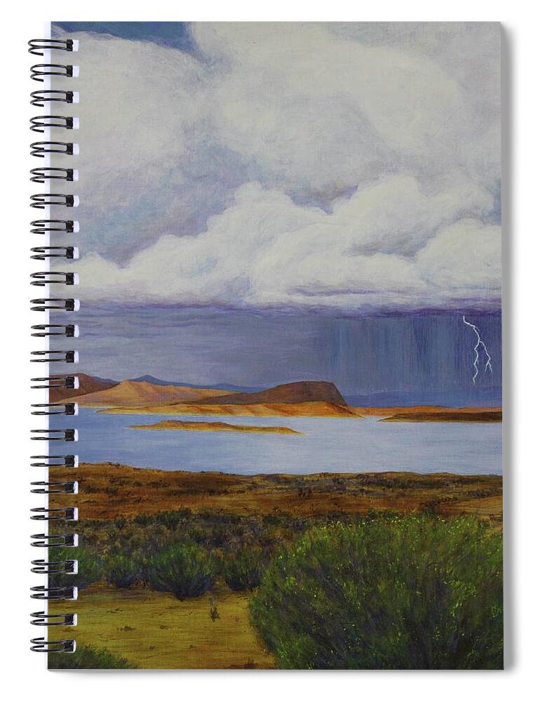Kim Mcclinton Spiral Notebook featuring the painting Storm at Lake Powell- center panel of three by Kim McClinton