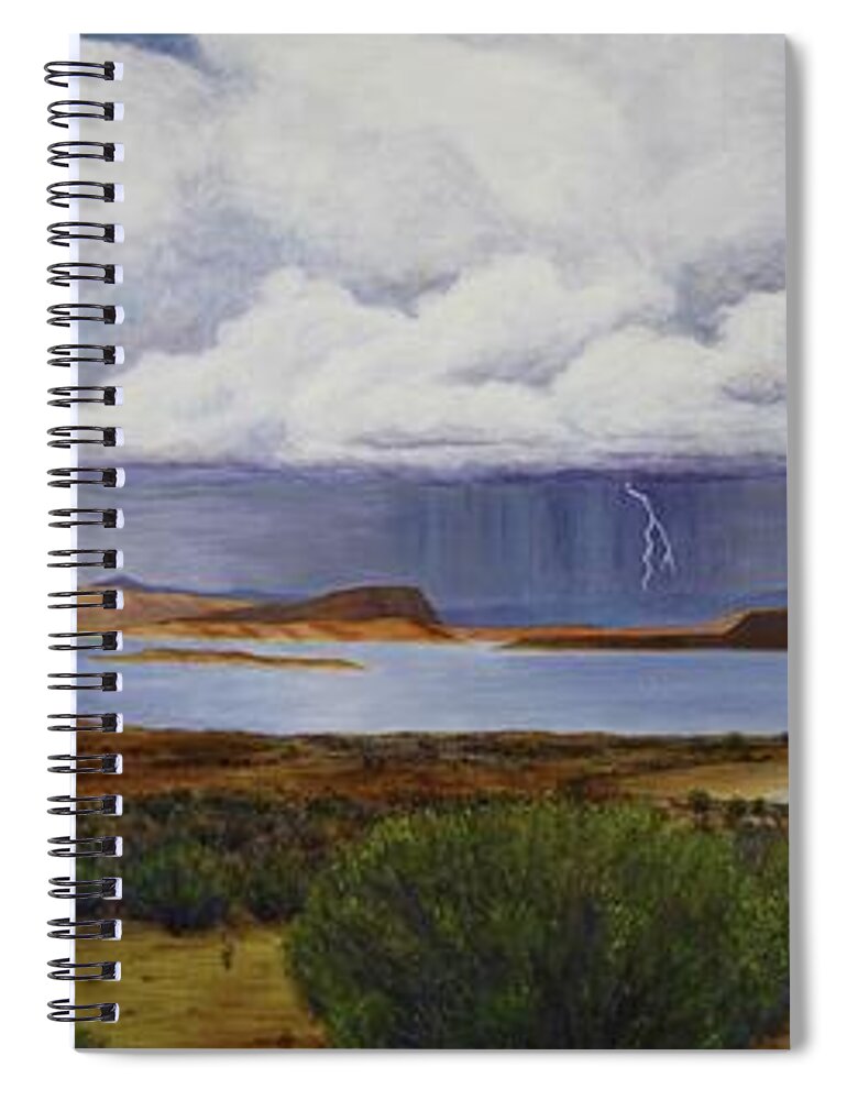 Kim Mcclinton Spiral Notebook featuring the painting Storm at Lake Powell- panorama by Kim McClinton