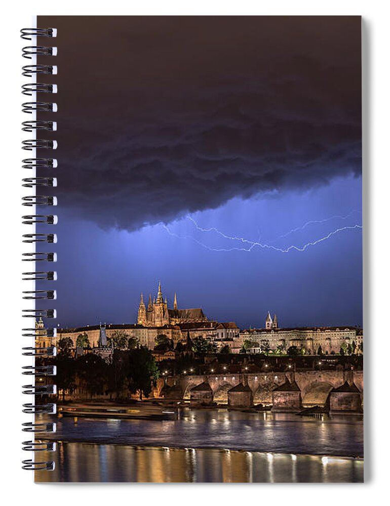 Prague Spiral Notebook featuring the photograph Storm over Prague by Linda Villers