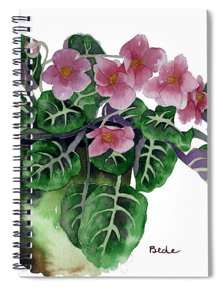 Africanviolet Pink Green Flower Watercolor Spiral Notebook featuring the painting Stormy by Catherine Bede
