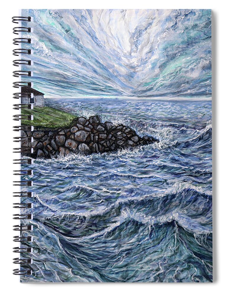 Seascape Spiral Notebook featuring the painting Stormy Point Judith by Matthew Stuart