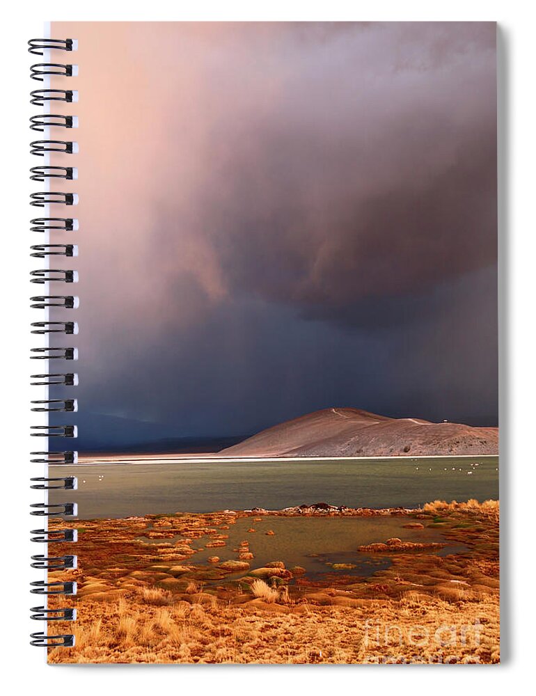 Chile Spiral Notebook featuring the photograph Stormy sunset Laguna Santa Rosa Chile by James Brunker