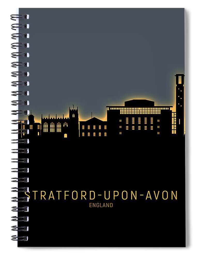 Stratford-upon-avon Spiral Notebook featuring the digital art Stratford-upon-Avon England Skyline #40 by Michael Tompsett