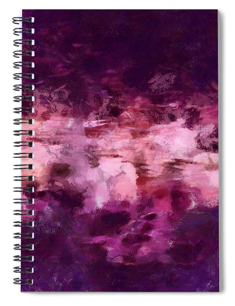 Stream Spiral Notebook featuring the mixed media Stream Reflecting at Sunset by Christopher Reed