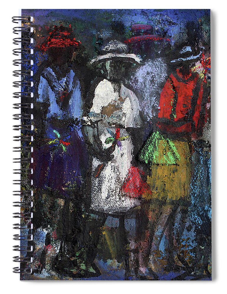 Soweto Spiral Notebook featuring the painting Street Talk by Joe Maseko