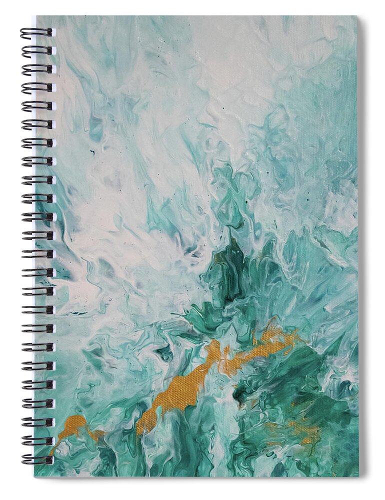 Green Spiral Notebook featuring the mixed media Stretch of Gold by Aimee Bruno