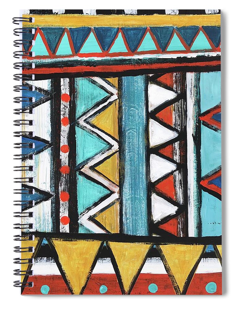 Geometric Spiral Notebook featuring the painting Stripes and Triangles V by Cyndie Katz