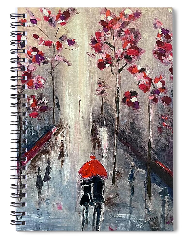 Paris Spiral Notebook featuring the painting Strolling in Paris 2021 by Roxy Rich