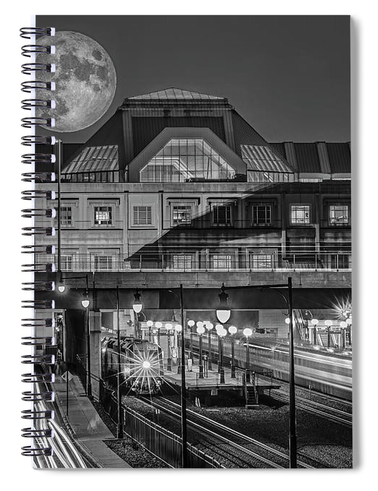 Super Moon Spiral Notebook featuring the photograph Sturgeon Super Moon BW by Susan Candelario