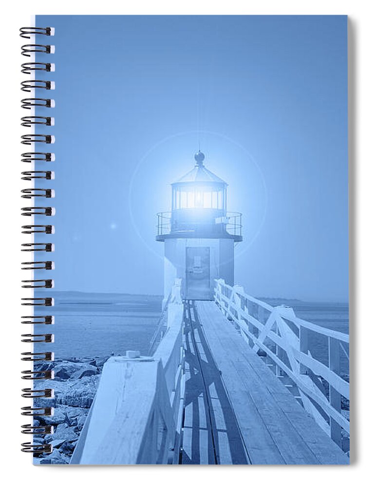 Classic Spiral Notebook featuring the photograph Stylized classic blue hour Marshall Point Lighthouse Maine by Marianne Campolongo