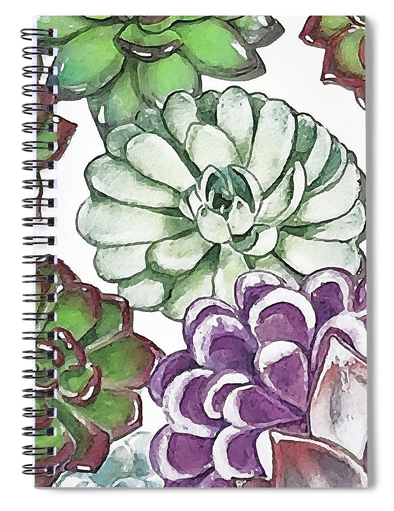 Succulent Spiral Notebook featuring the painting Succulent Plants On White Wall Contemporary Garden Design IX by Irina Sztukowski