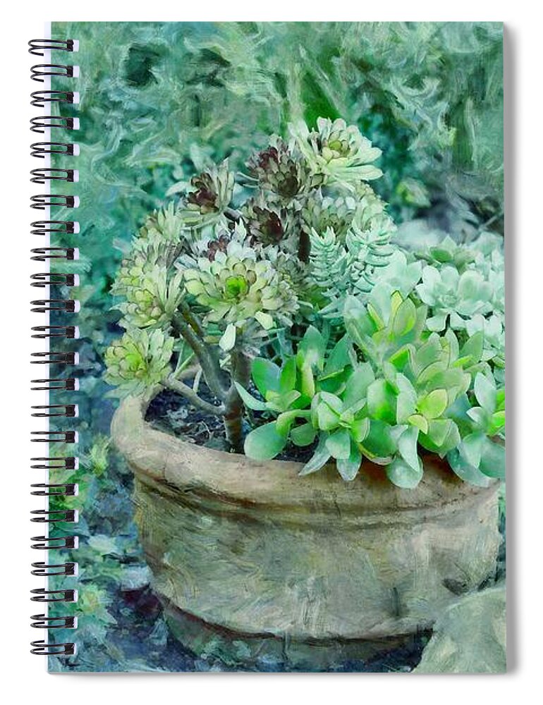 Succulents Spiral Notebook featuring the painting Succulents in the Garden by Eva Lechner