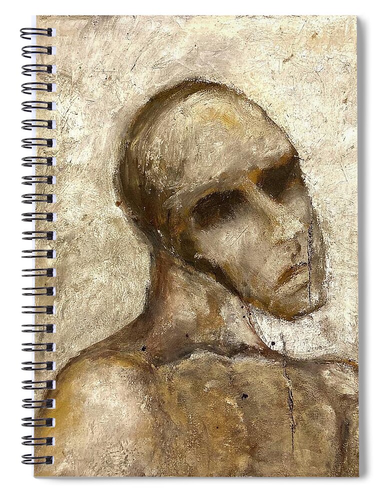 Deliberately Cut Canvas Of Grotesque Reassembled Figure. Spiral Notebook featuring the painting Suffering by David Euler