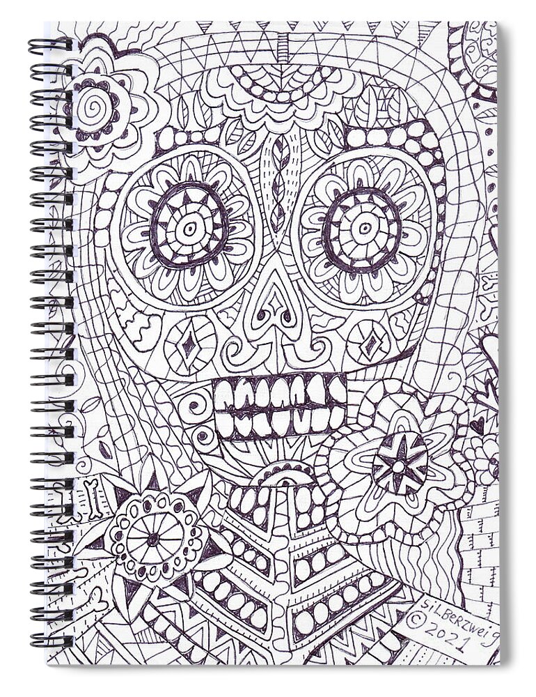 Coloring Spiral Notebook featuring the painting Sugar Skull Coloring Page by Sandra Silberzweig