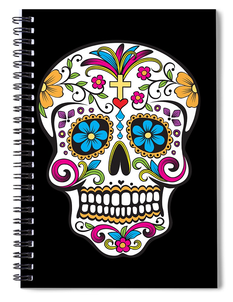 Halloween Spiral Notebook featuring the digital art Sugar Skull Day of the Dead Dia De Los Muertos by Flippin Sweet Gear