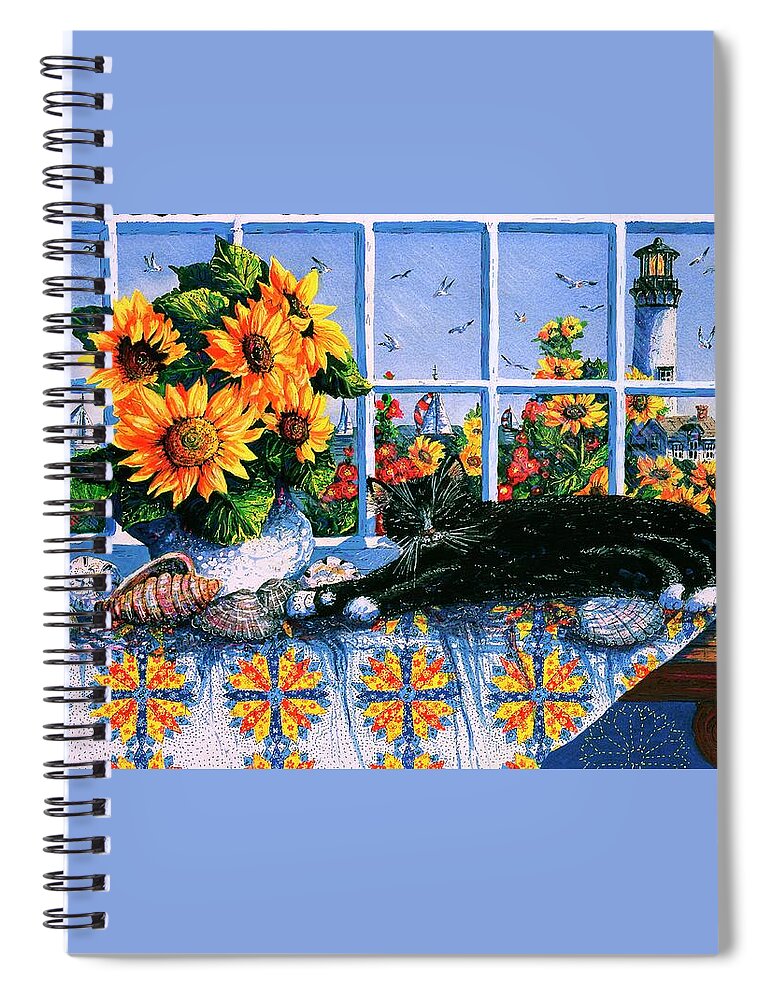 Quilt Spiral Notebook featuring the painting Summer Beach House Cat by Diane Phalen