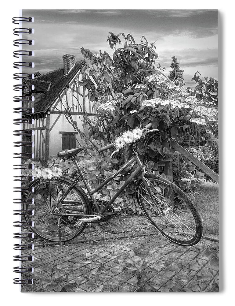 Barns Spiral Notebook featuring the photograph Summer Cycling in Flowers Black and White by Debra and Dave Vanderlaan