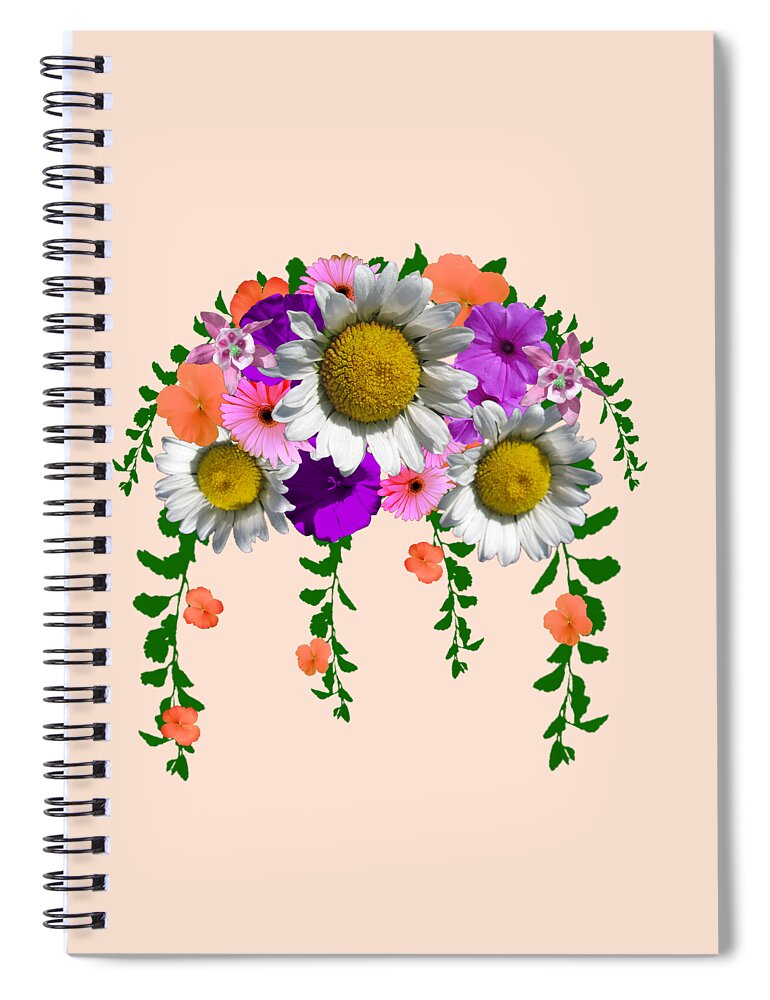 Summer Spiral Notebook featuring the digital art Summer Daisy Floral Bouquet by Delynn Addams