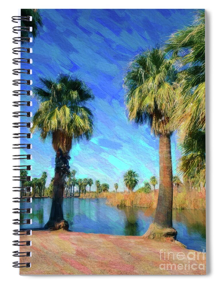 Papago Spiral Notebook featuring the painting Summer palms by Darrell Foster