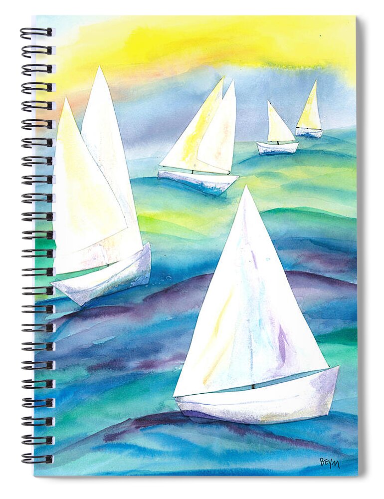 Sailboats Spiral Notebook featuring the painting Summer Sails by Clara Sue Beym