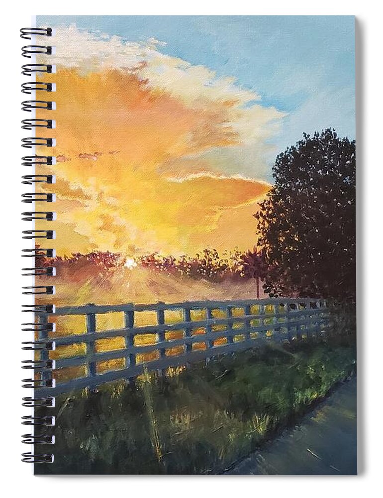 Fence Spiral Notebook featuring the painting Summer Sunrise by Merana Cadorette