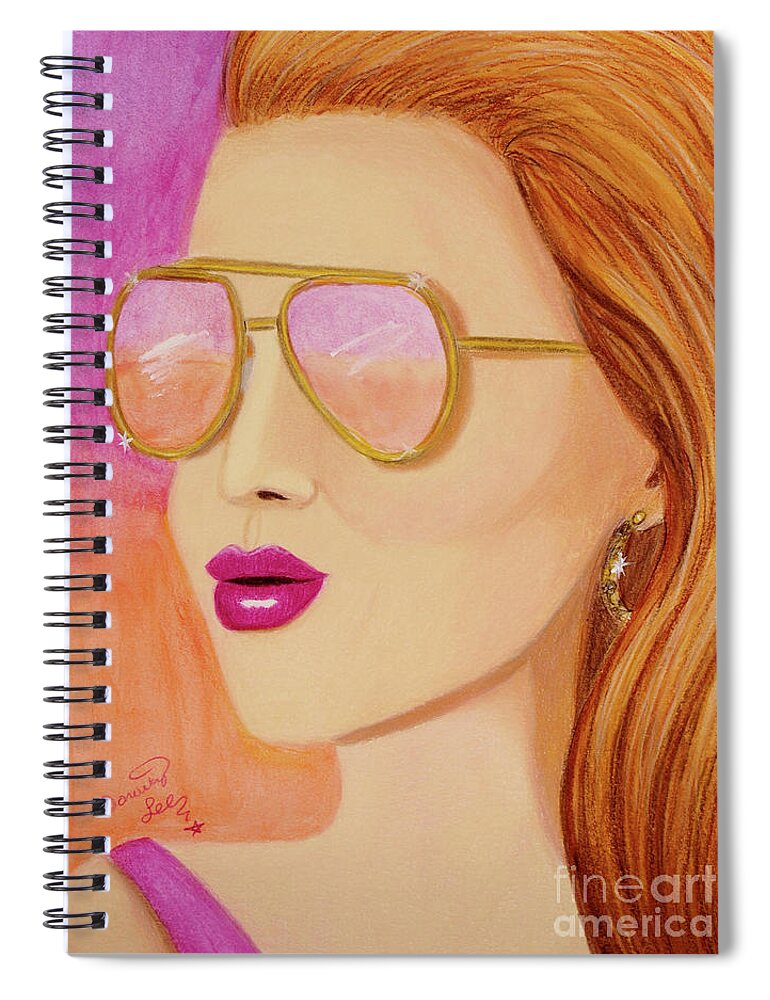 Fine Art Spiral Notebook featuring the painting Summer Sunset In Reflective Sunglassess by Dorothy Lee