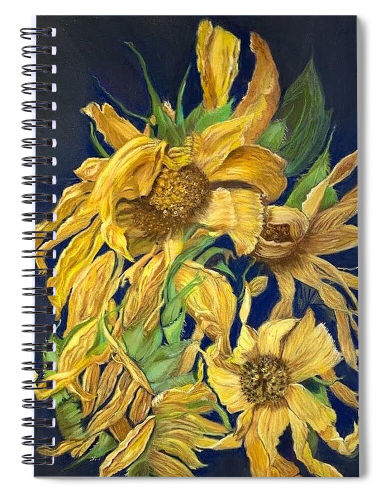 Dried Sunflowers Spiral Notebook featuring the pastel Summers End by Juliette Becker
