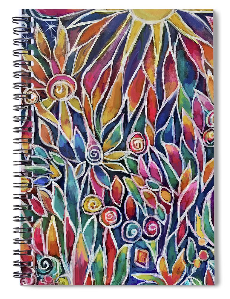 Abstract Flower Garden Spiral Notebook featuring the mixed media Sun Drenched by Jean Batzell Fitzgerald