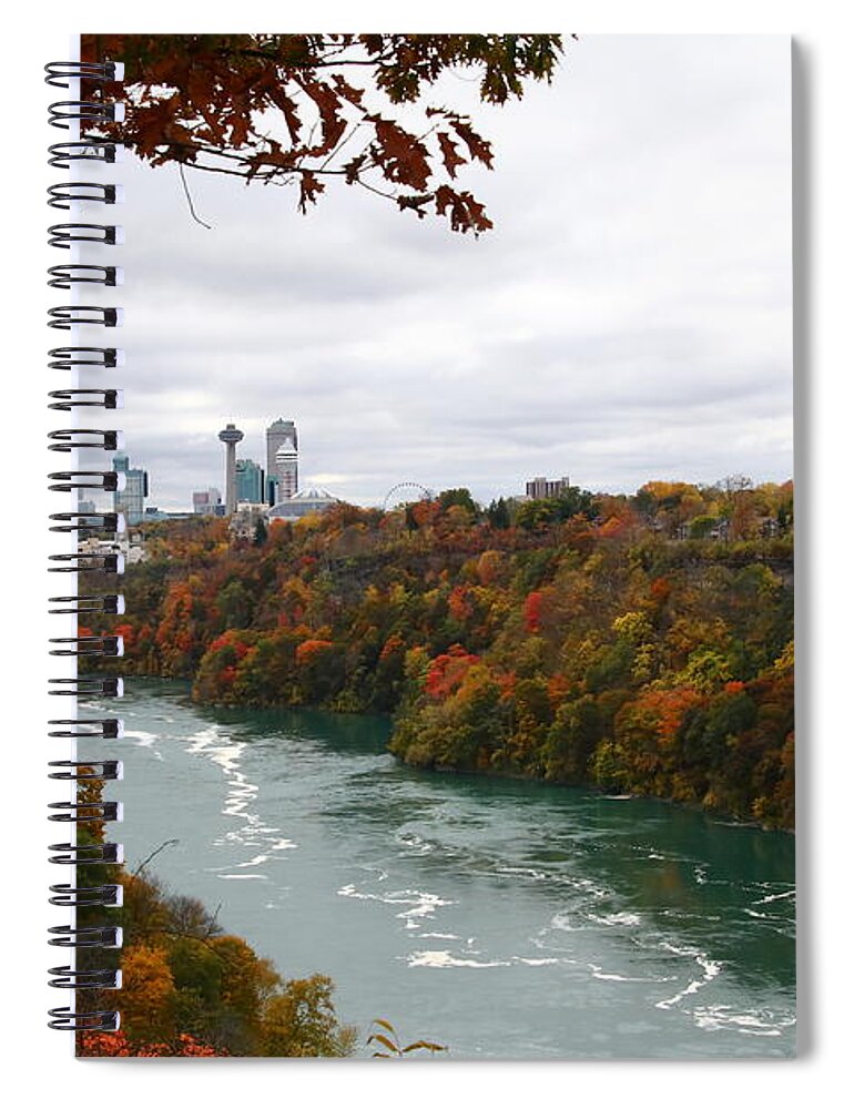 Buildings Of Niagara Falls Ontario Canada New York Spiral Notebook featuring the photograph Sun Lit Niagara Gorge Pandemic Autumn by Tony Lee