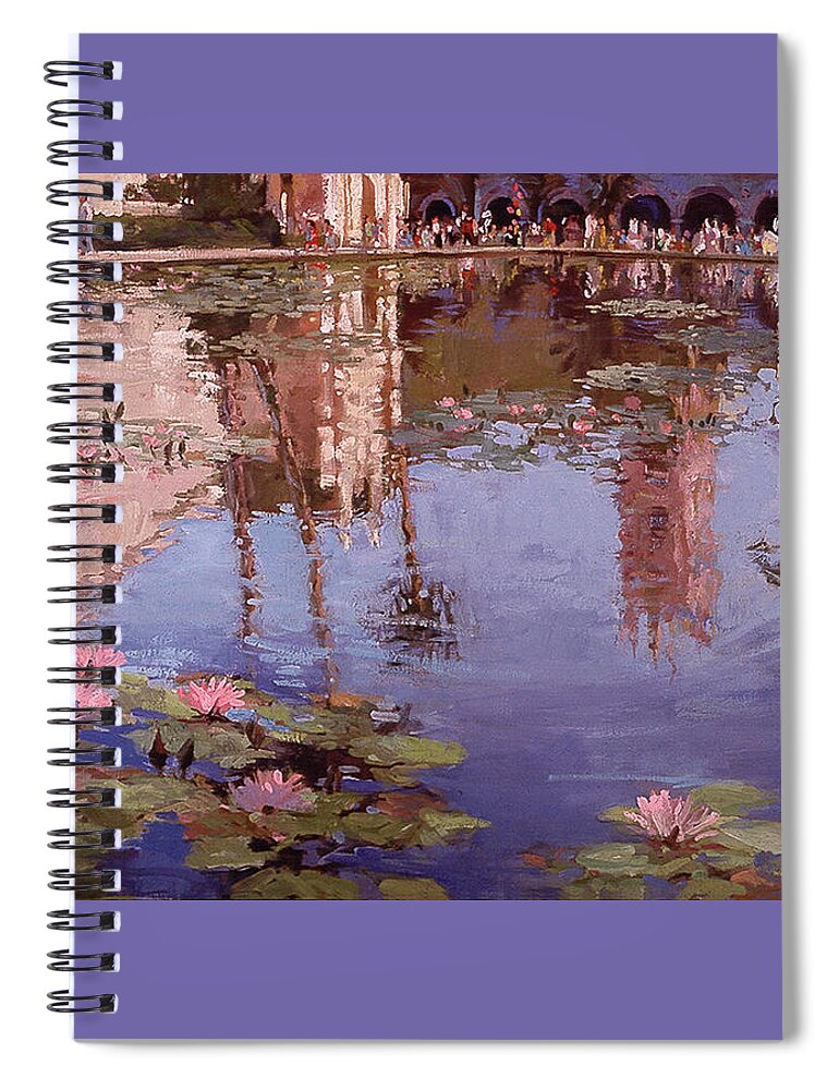 Water Lily Paintings Spiral Notebook featuring the painting Sunday Reflections - Balboa Park by Elizabeth J Billups