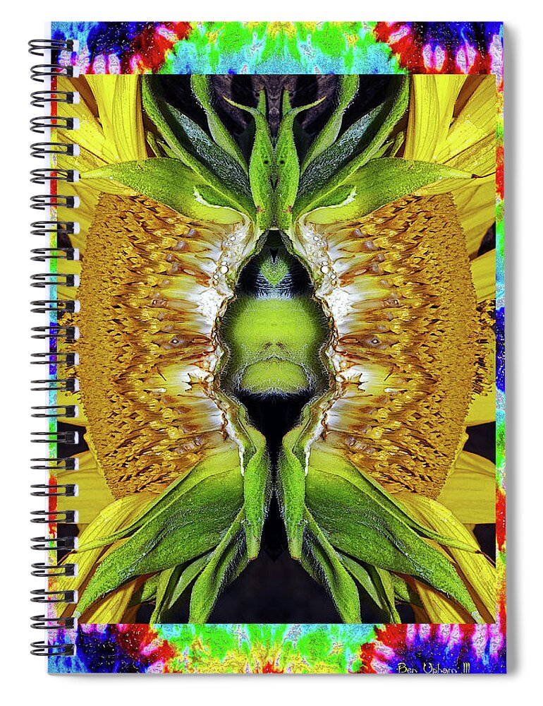 Sunflower Art Spiral Notebook featuring the photograph Sunflower Dewd in a Tie Dye Frame by Ben Upham III