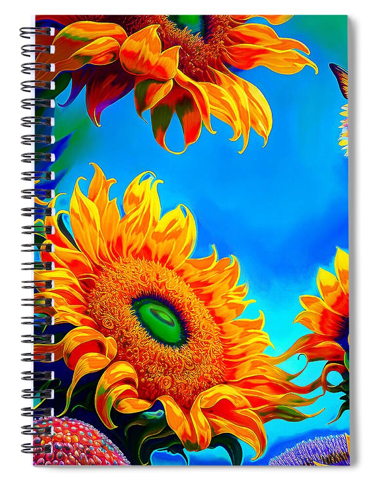 Flowers Butterflies Spiral Notebook featuring the mixed media Sunflower Dream by Pennie McCracken