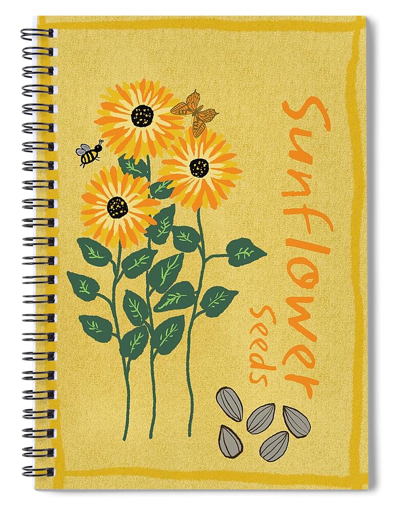 Sunflower Seeds Spiral Notebook featuring the painting Sunflower Seeds by Marcy Brennan