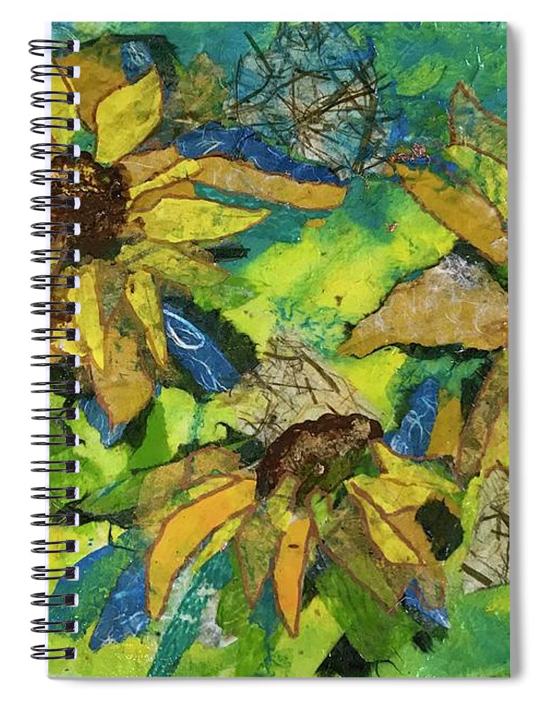 Sunflowers Spiral Notebook featuring the painting Sunflowers by the Sea by Elaine Elliott