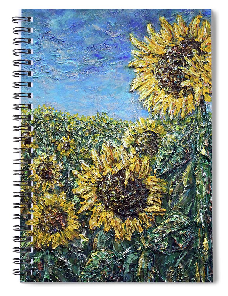 Sunflower Spiral Notebook featuring the painting Sunflowers Gone Wild by Linda Donlin