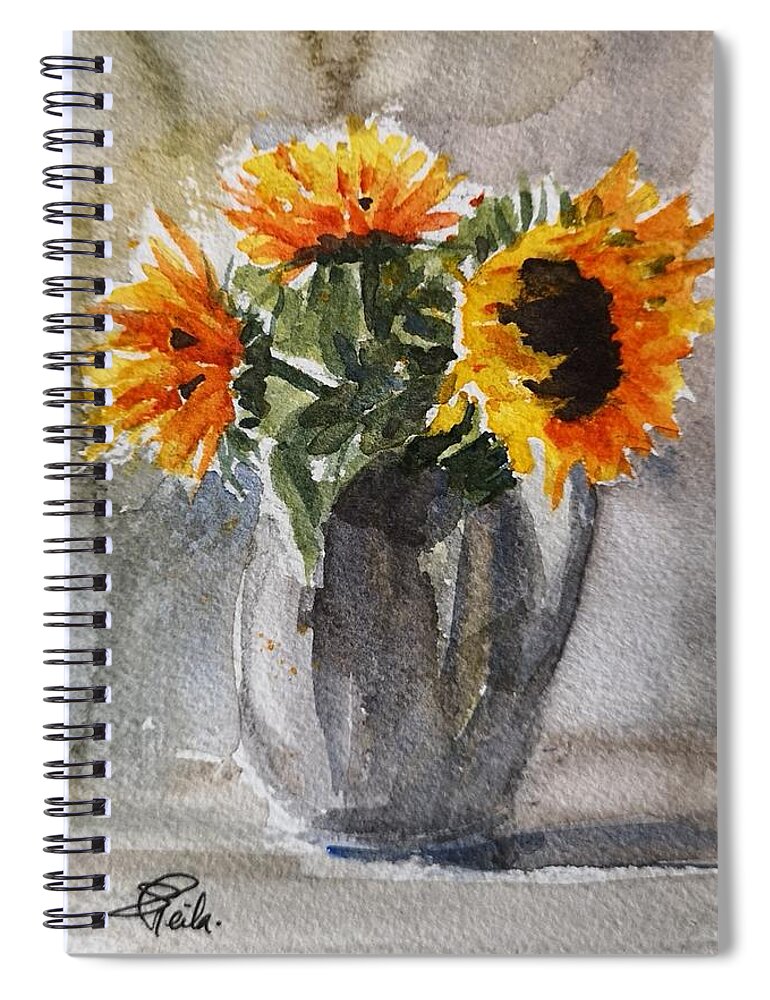 Still Life Spiral Notebook featuring the painting Sunflowers by Sheila Romard