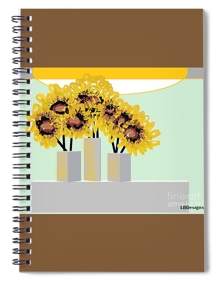 Florals Spiral Notebook featuring the digital art Sunflowers, Table Vases Flowers Light II by LBDesigns
