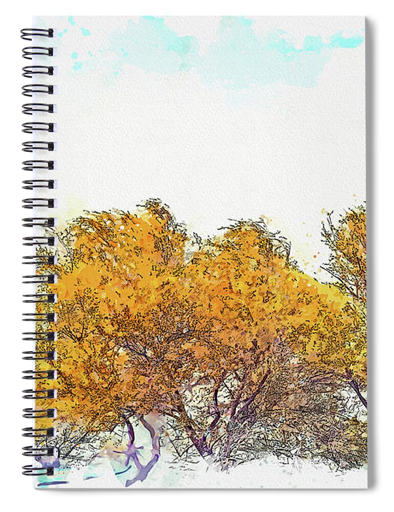 Tree Spiral Notebook featuring the painting Sunken trees, ca 2021 by Ahmet Asar, Asar Studios by Celestial Images