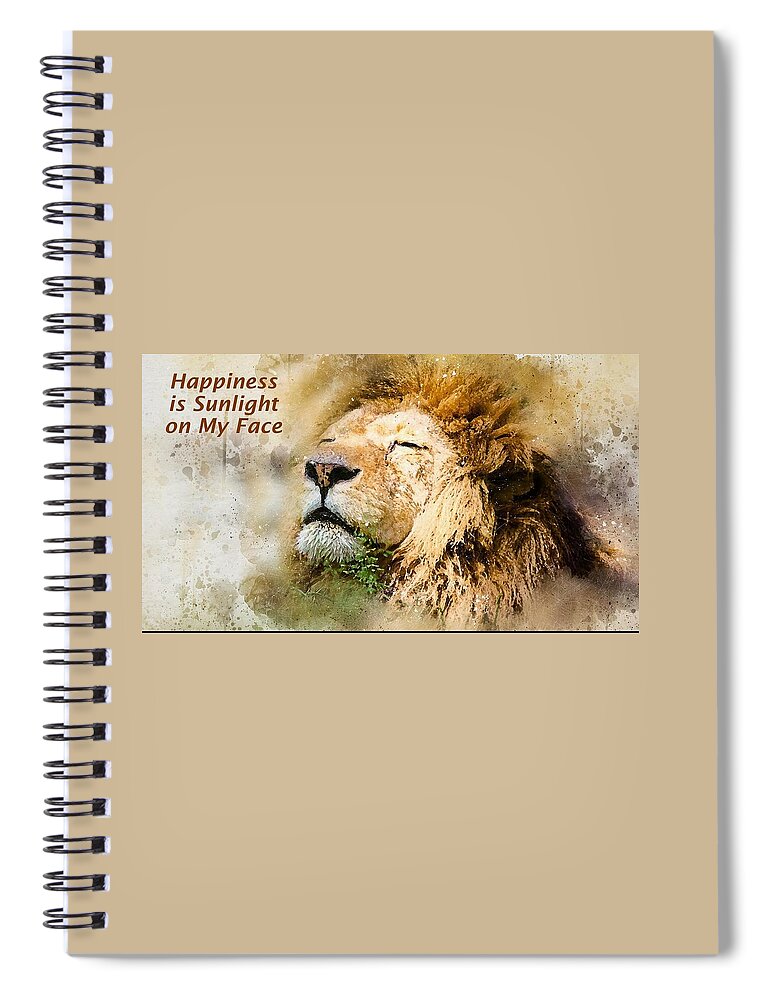 Lion Spiral Notebook featuring the mixed media Sunlight on My Face by Nancy Ayanna Wyatt
