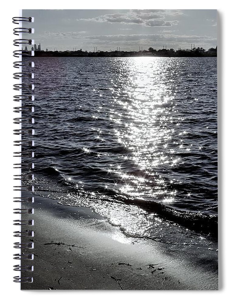 River Spiral Notebook featuring the photograph Sunlight Reflection on the Delaware River by Linda Stern