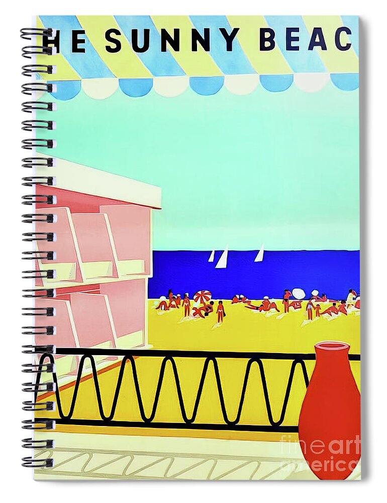 1960 Spiral Notebook featuring the drawing Sunny Beach Bulgaria Travel Poster 1960 by M G Whittingham